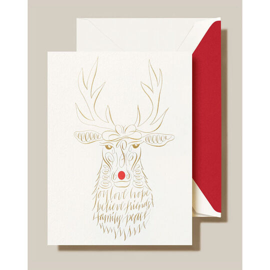 Engraved Calligraphic Reindeer Boxed Folded Christmas Cards
